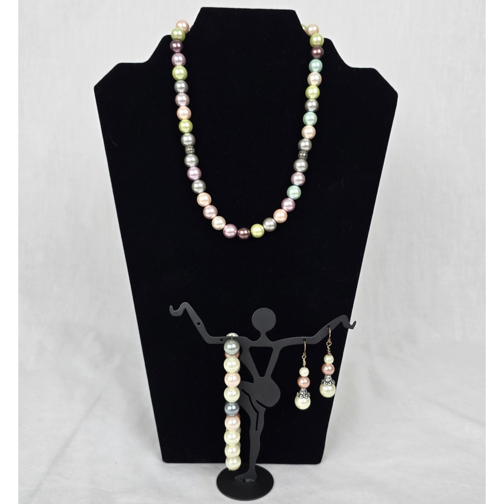 Beaded Stone 16" Necklace, 7" Bracelet & Dangle Earrings Multi-Color Set
